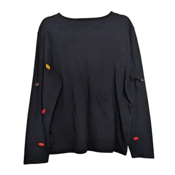 Vintage Fall Scarecrow Embroidered Shirt Womens Size Large Black Long Sleeve - Picture 8 of 11